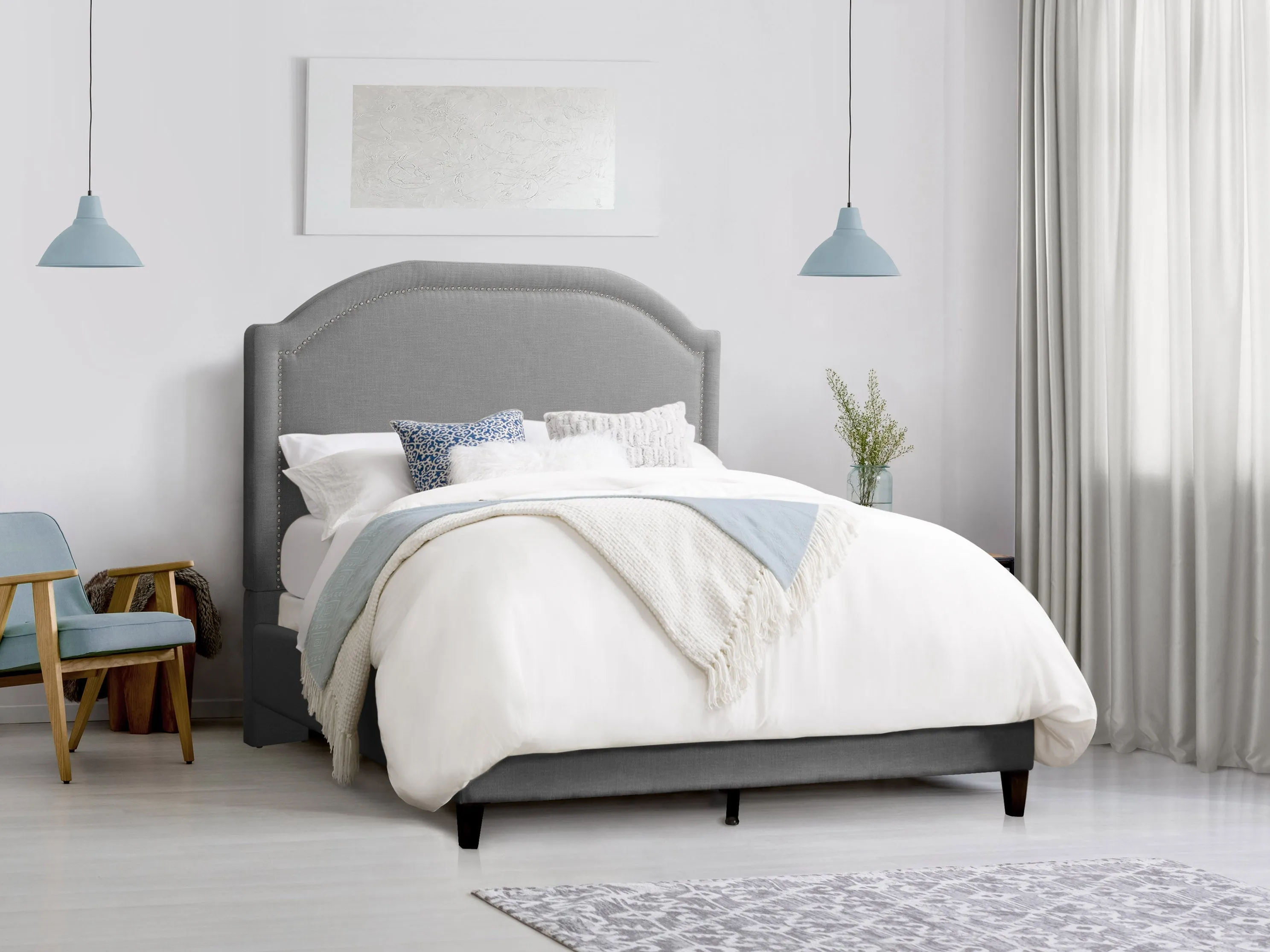 Grey Upholstered King Bed