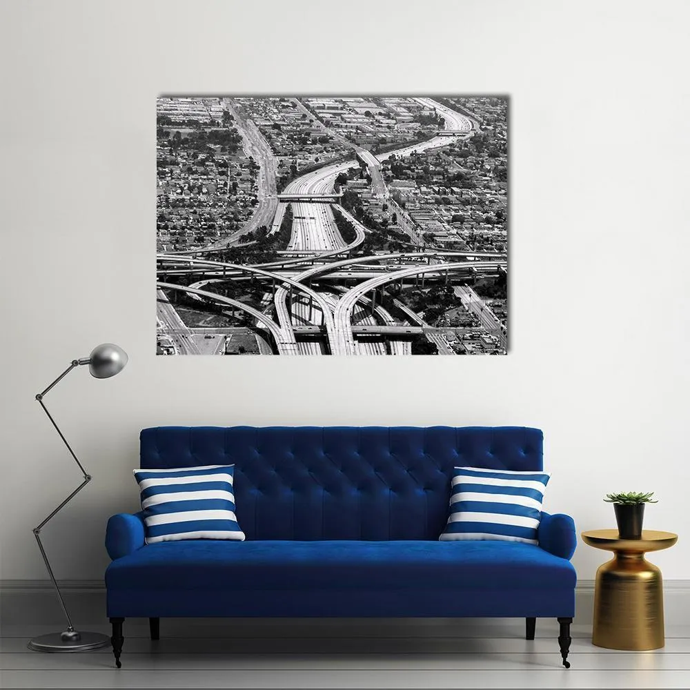 Highway Crossing At Los Angeles Airport Canvas Wall Art