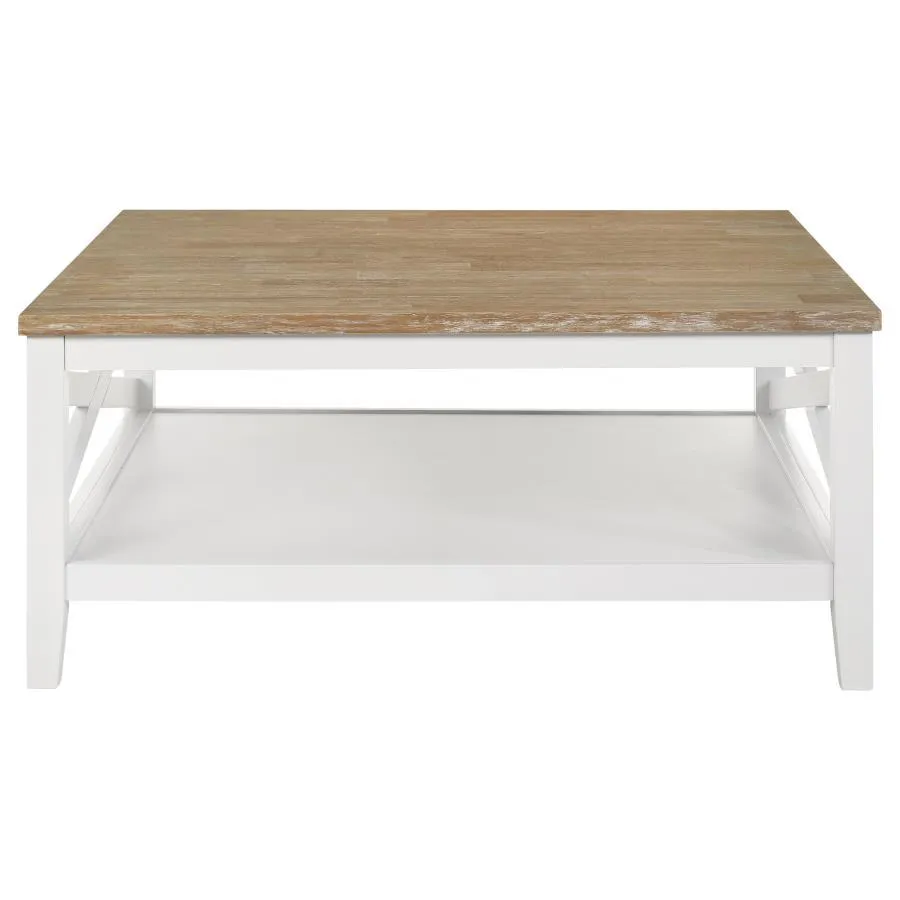 Hollis - Square Wood Coffee Table With Shelf - Brown And White