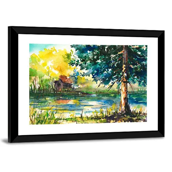 House Near The Lake Canvas Wall Art