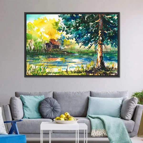 House Near The Lake Canvas Wall Art