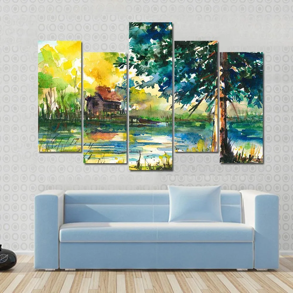 House Near The Lake Canvas Wall Art