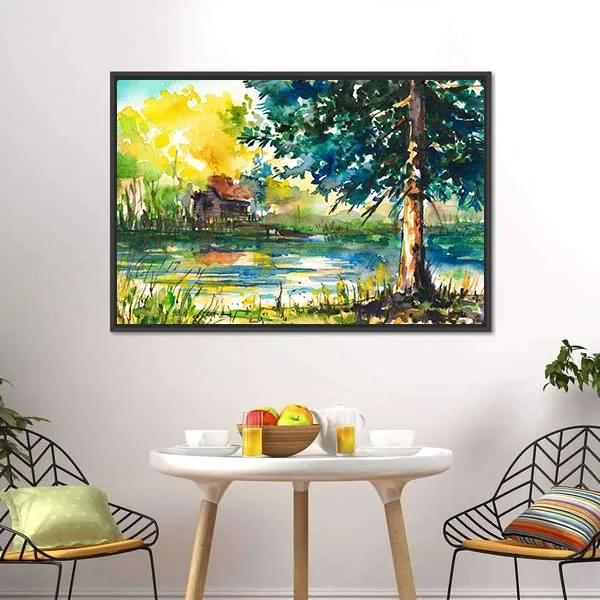 House Near The Lake Canvas Wall Art