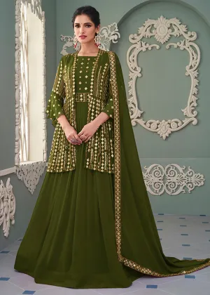 Jacket Style Lovely Green Embroidered Wedding Anarkali