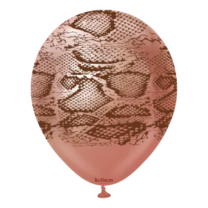 Kalisan 12" Snake Printed Mirror Rose Gold (Dark_Brown) Latex Balloon, 25 pieces