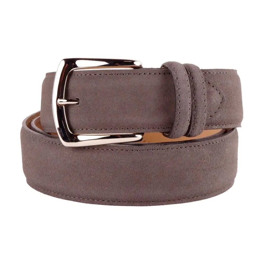 Made in Italy Elegant Grey Suede Calfskin Belt