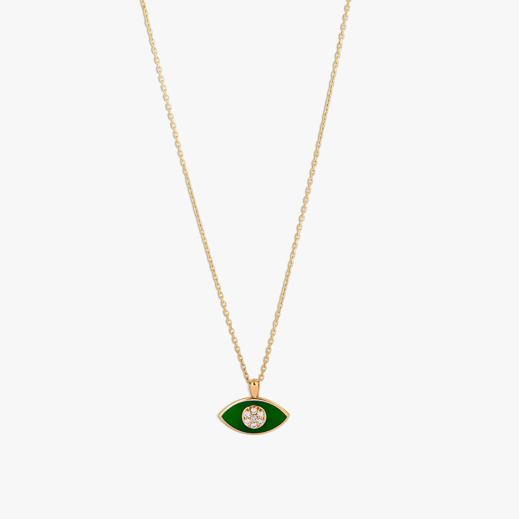 Marquise Diamond Pendant Necklace in 18K Rose Gold with Green Enamel