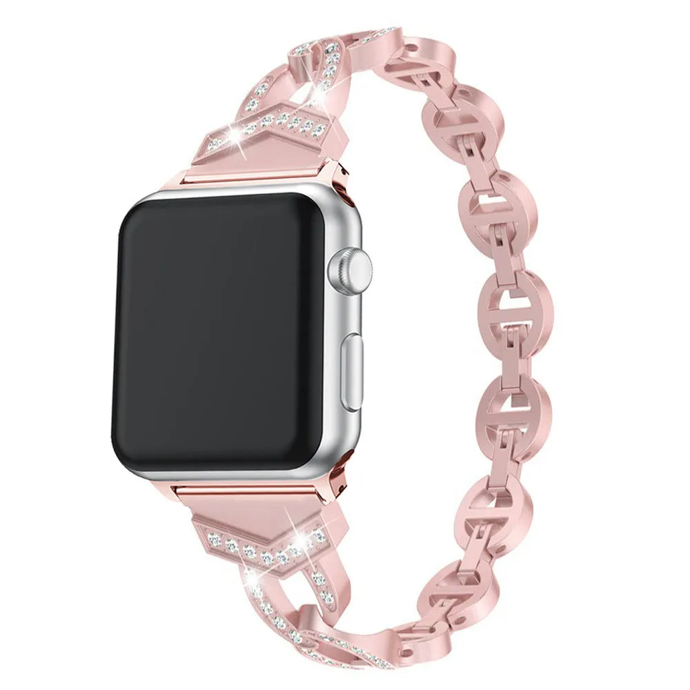 Metal Band for Apple Watch Sleek O-Links with Rhinestones