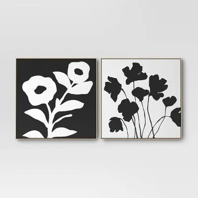 New - 2pk 24" x 24" Floral Framed Wall Canvases - Threshold