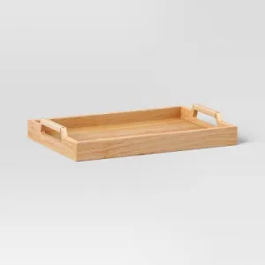 New - Decorative Light Brown Wood Tray - Threshold