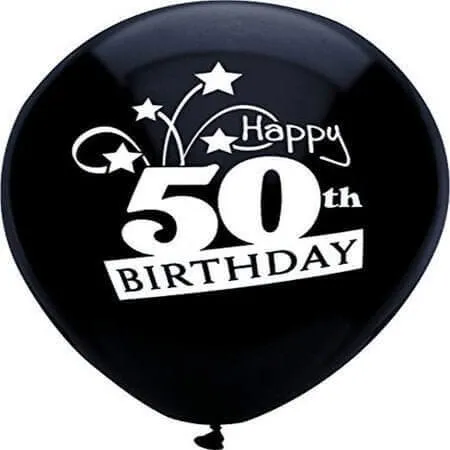 PartyMate - 12" Happy 50th Birthday Shooting Stars Latex Balloons - Black (8ct)