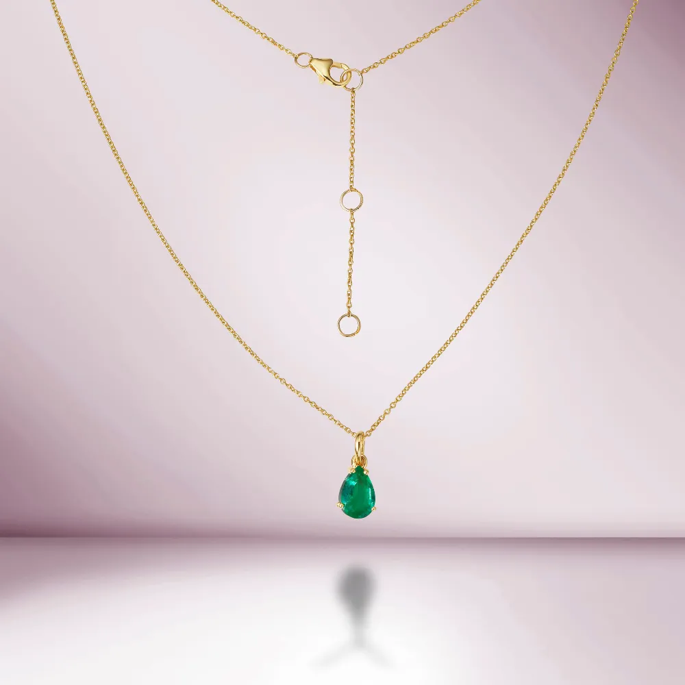 Pear Shape Emerald Pendant Necklace (1.00 ct.) in 14K Gold