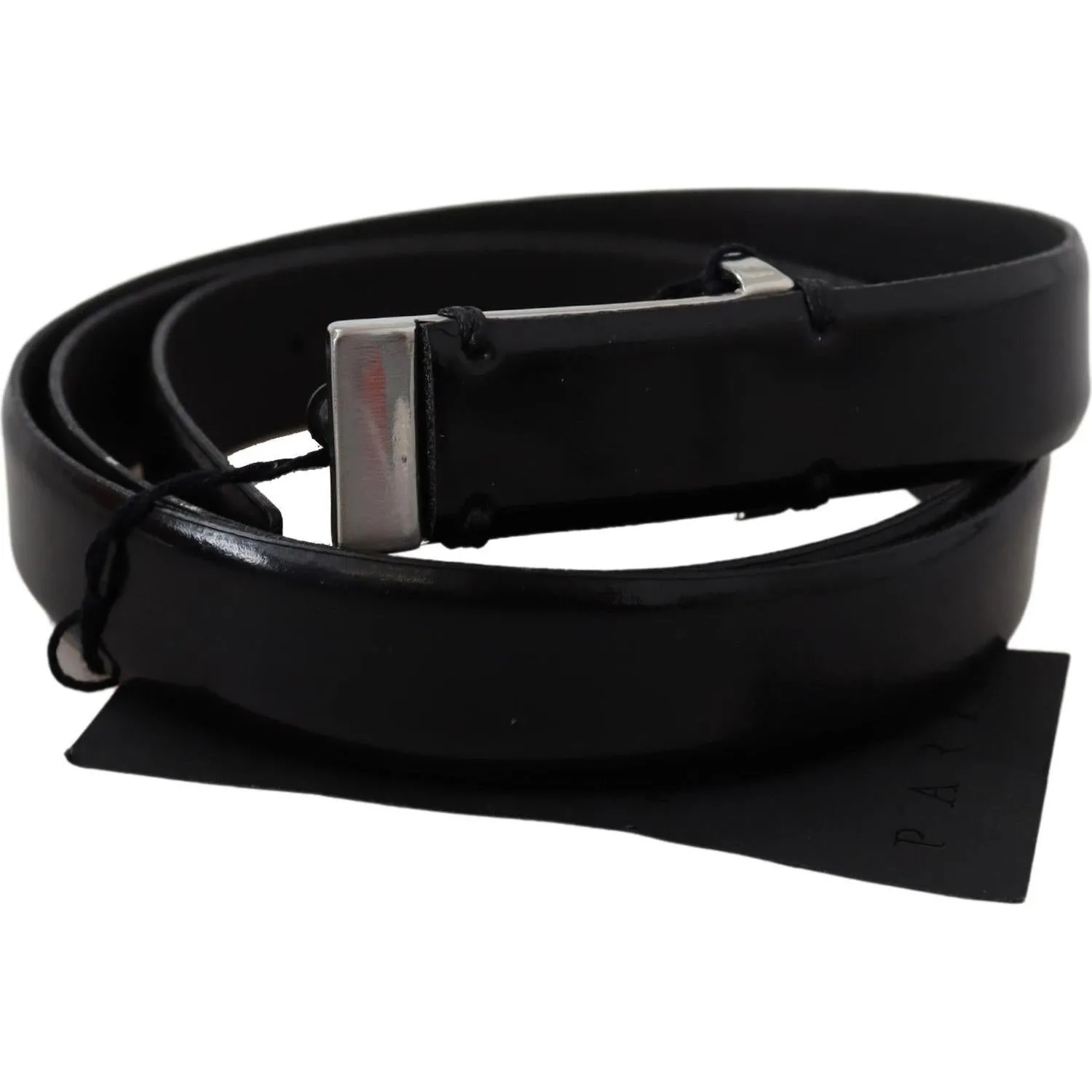 PLEIN SUD Elegant Black Leather Waist Belt