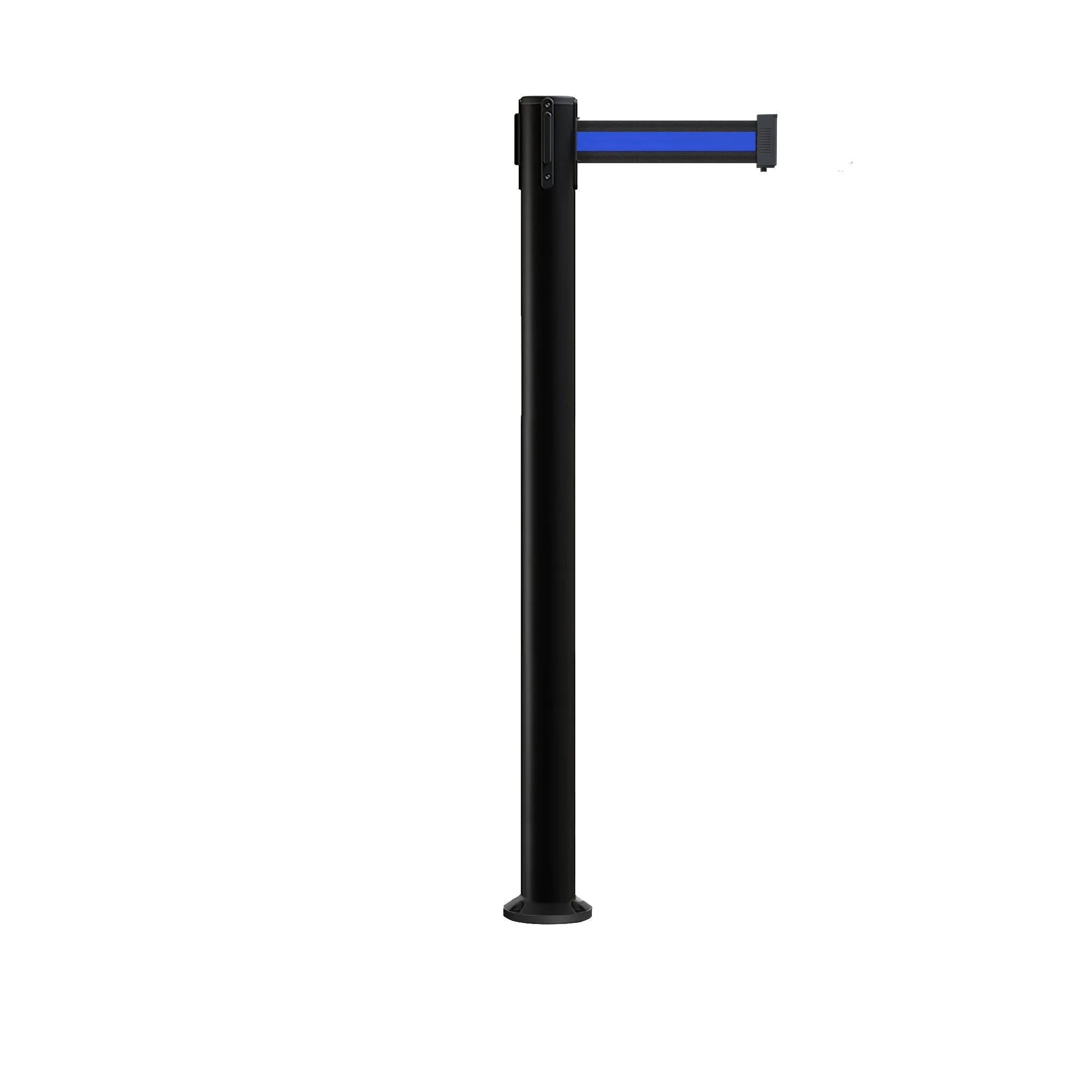 Retractable Belt Barrier Stanchion, Fixed Base, Black Post, 11 Ft. Belt - Montour Line MX630F