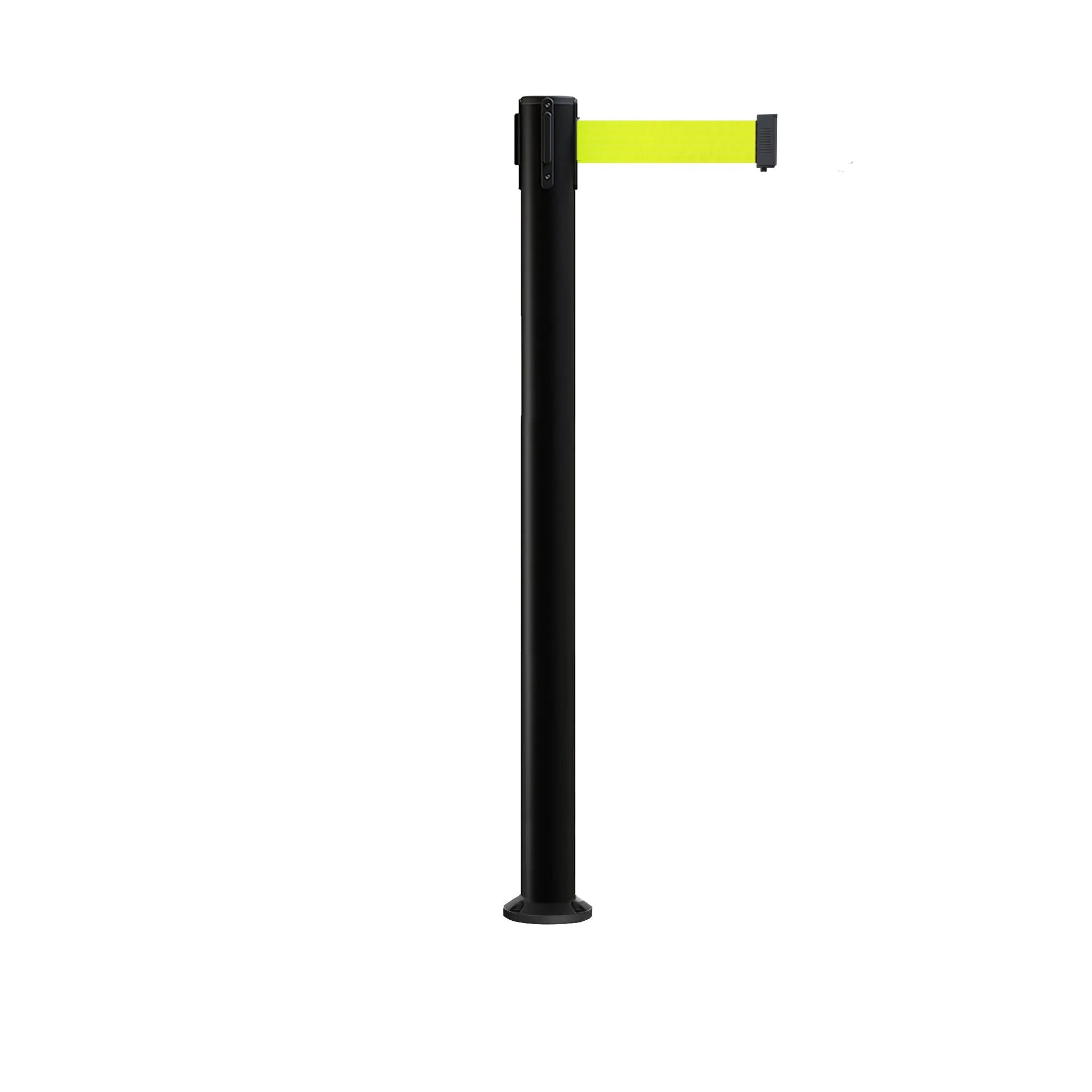 Retractable Belt Barrier Stanchion, Fixed Base, Black Post, 11 Ft. Belt - Montour Line MX630F