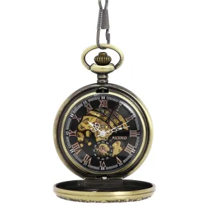 Retro Bronze Skeleton Semi-Auto Mechanical Pocket Watch