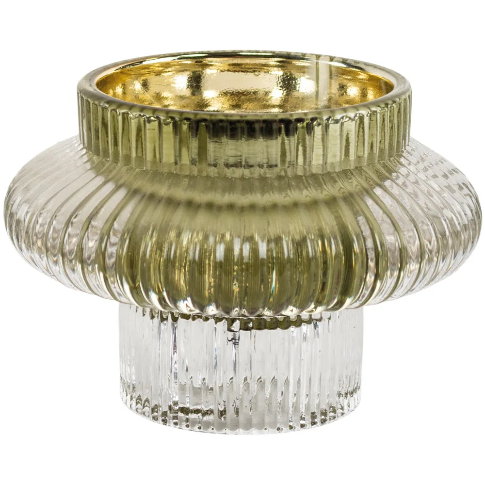 Ribbed Glass Tealight Holder with Gold Lining