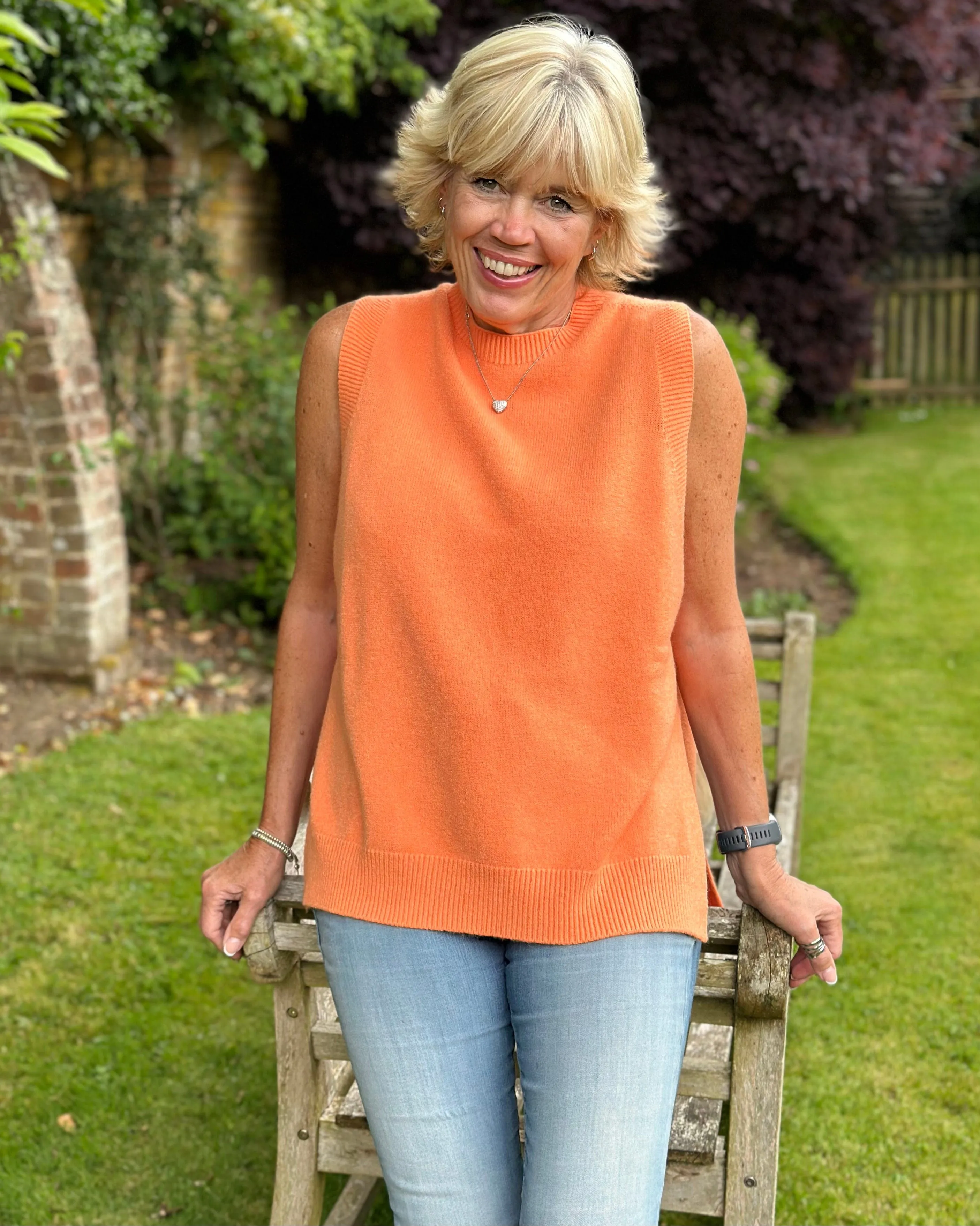 Round Neck Sleeveless Jumper - Tangerine