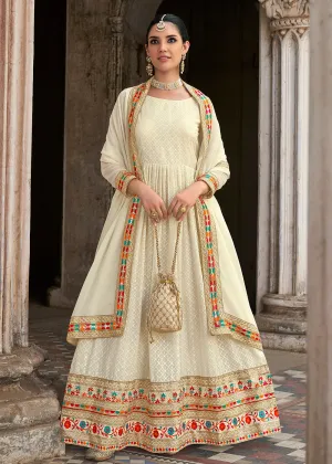 Sequins Embroidered Off White Georgette Traditional Anarkali