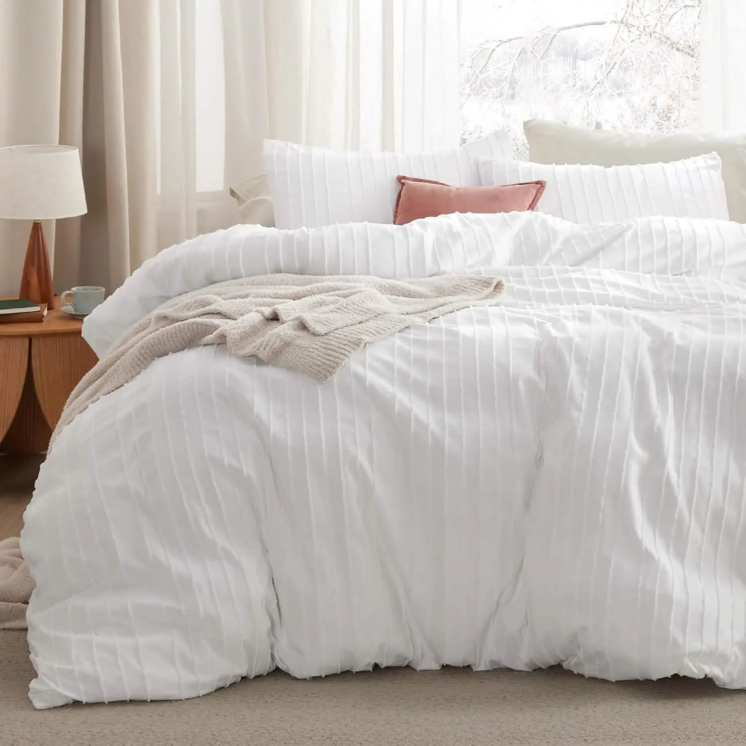 Striped Tufted Embroidery Duvet Cover Set