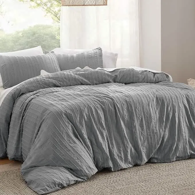 Striped Tufted Embroidery Duvet Cover Set