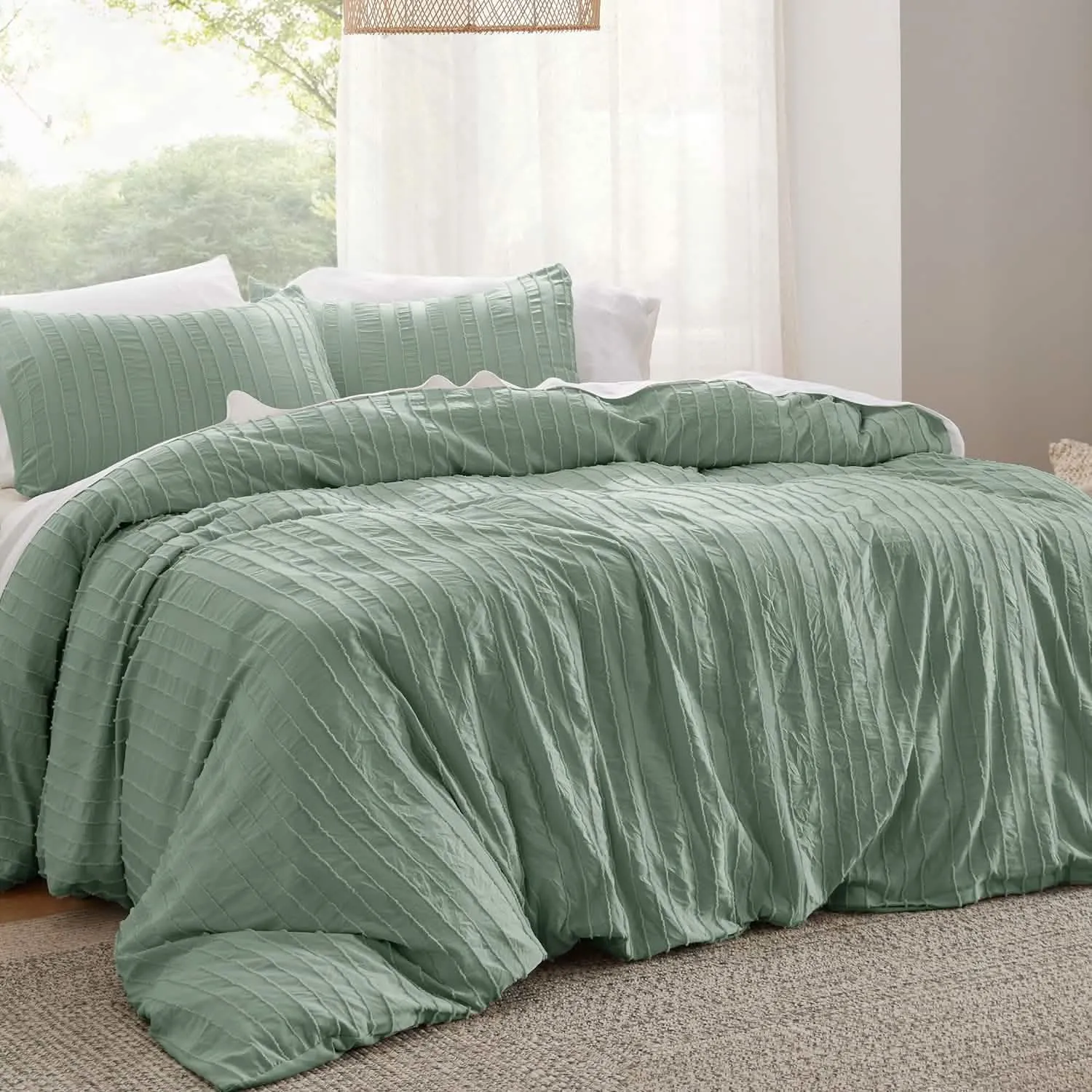 Striped Tufted Embroidery Duvet Cover Set