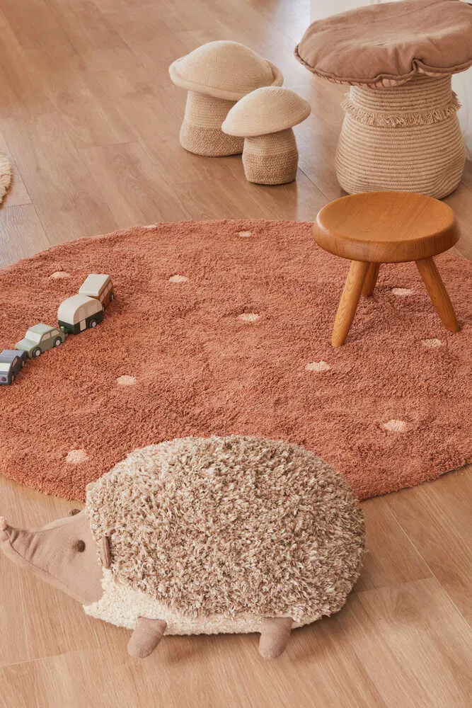 WASHABLE ROUND RUG DOT CHESTNUT