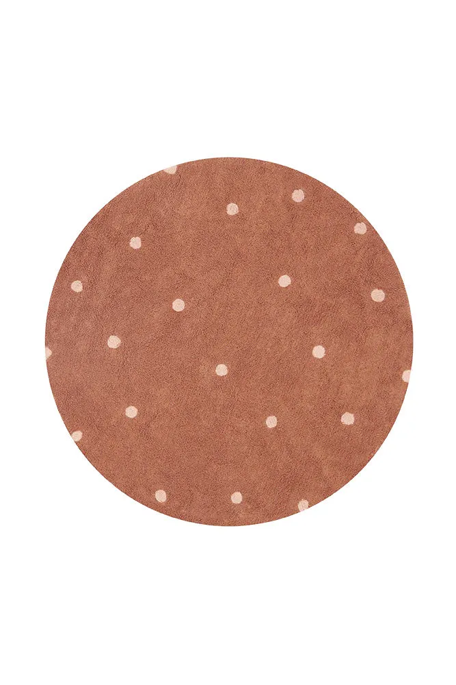 WASHABLE ROUND RUG DOT CHESTNUT