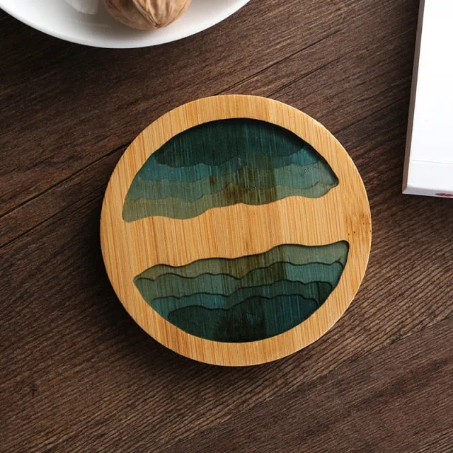 Water Art Insulated Bamboo Coasters