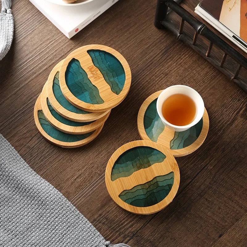 Water Art Insulated Bamboo Coasters