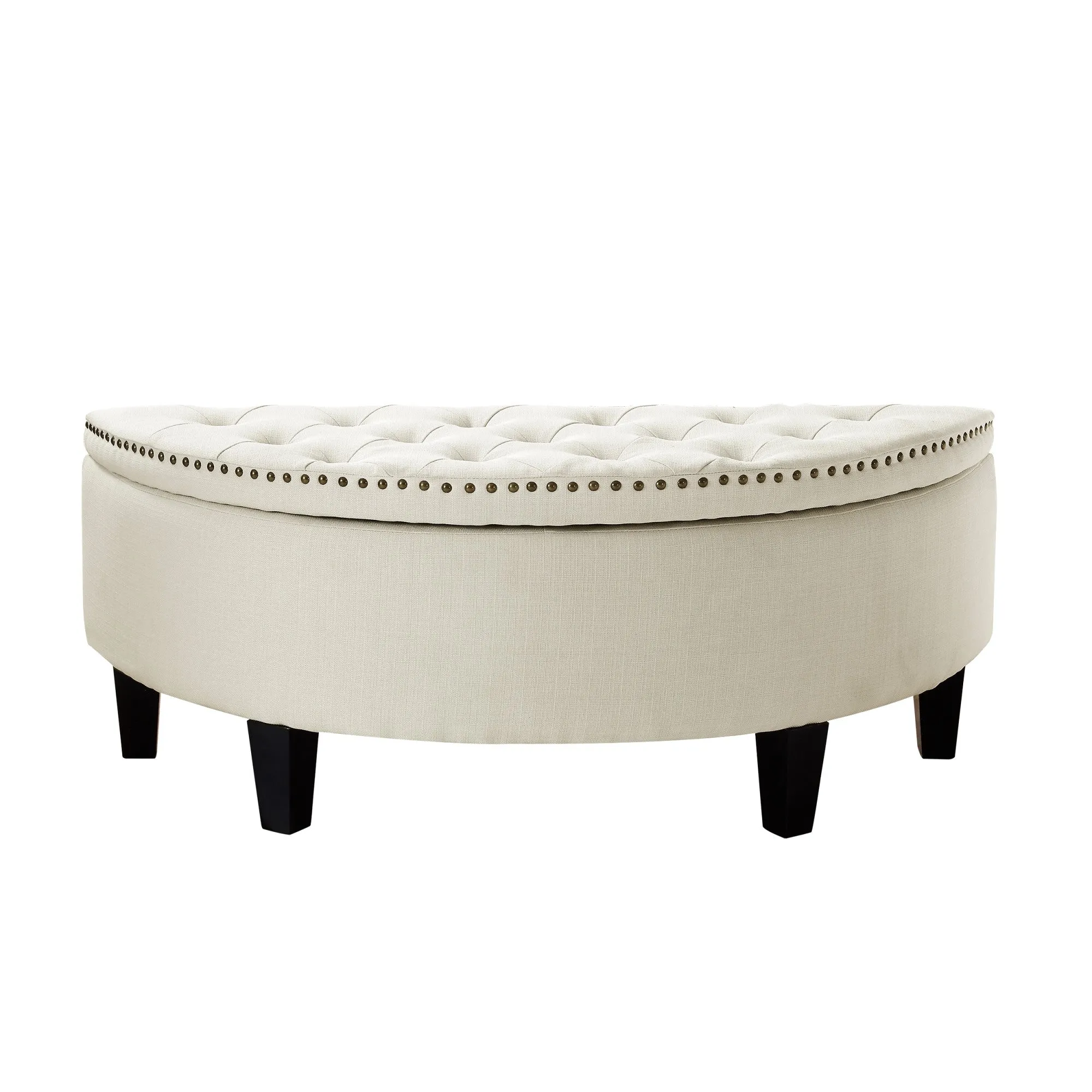 White Linen And Black Tufted Half Circle Storage