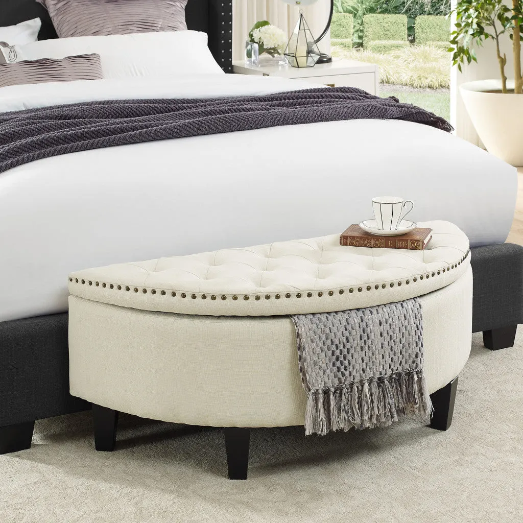 White Linen And Black Tufted Half Circle Storage