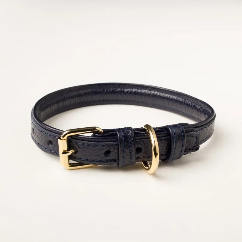 Willow Walks leather collar in midnight navy