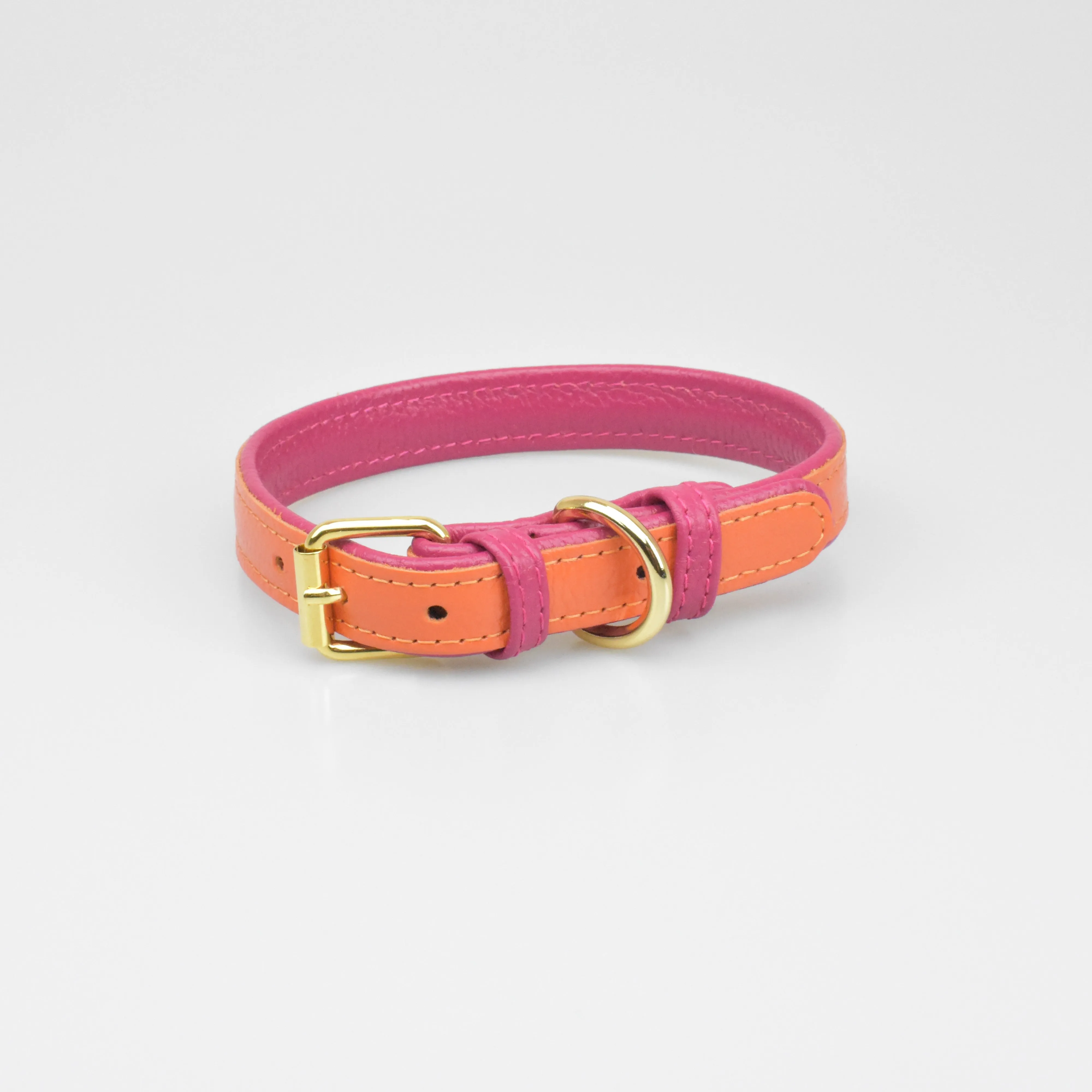 Willow Walks leather collar in two tone fuchsia and orange