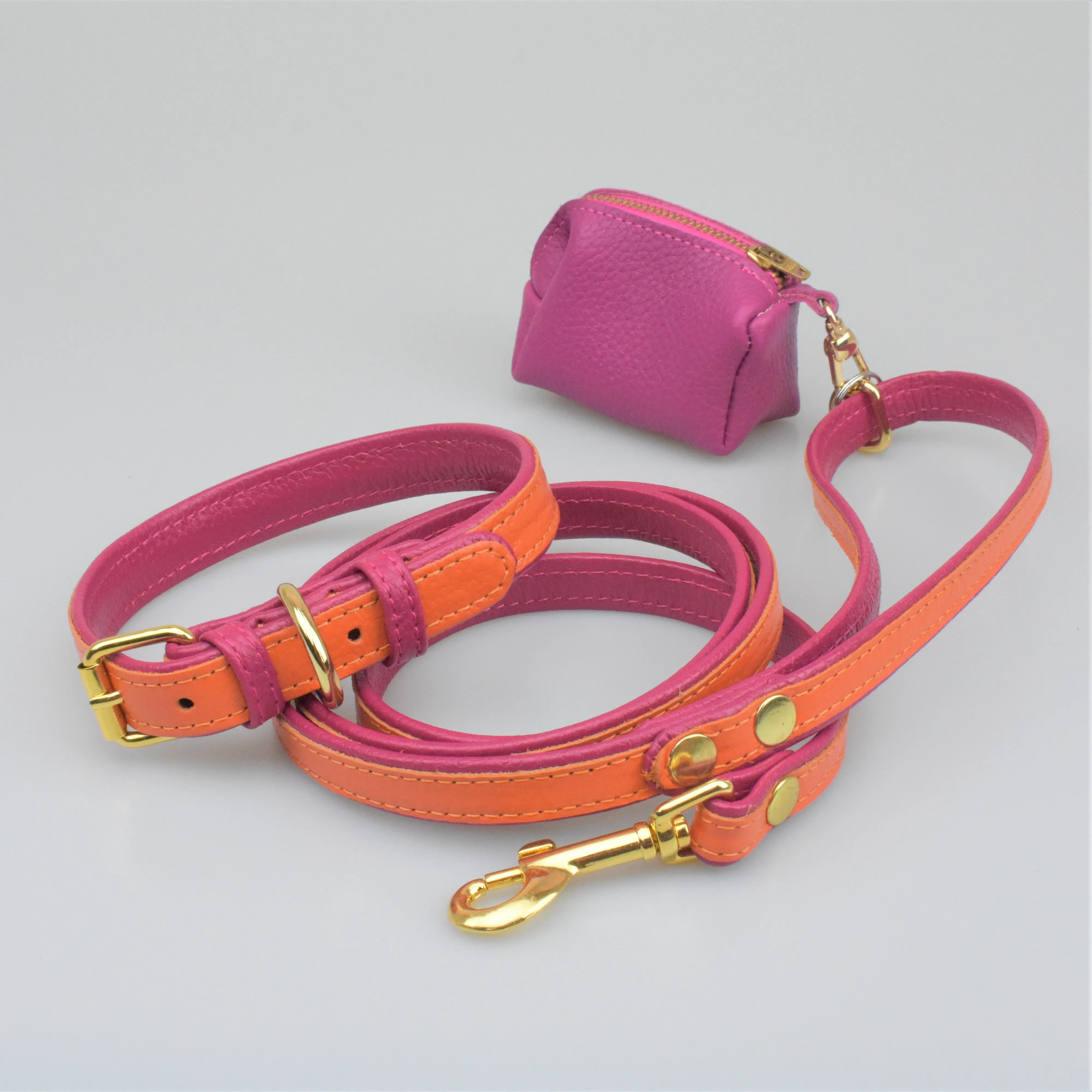 Willow Walks leather collar in two tone fuchsia and orange