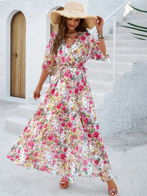 Women's Elegant Printed Waist Dress