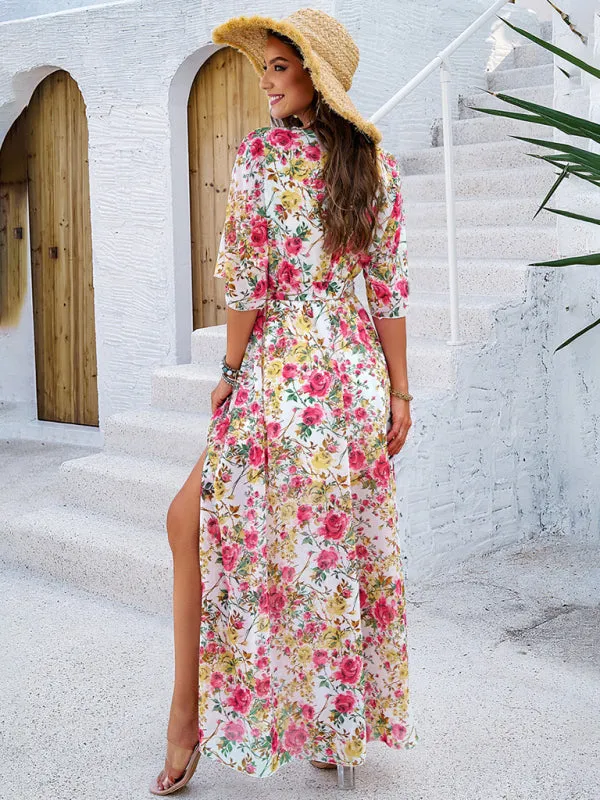 Women's Elegant Printed Waist Dress